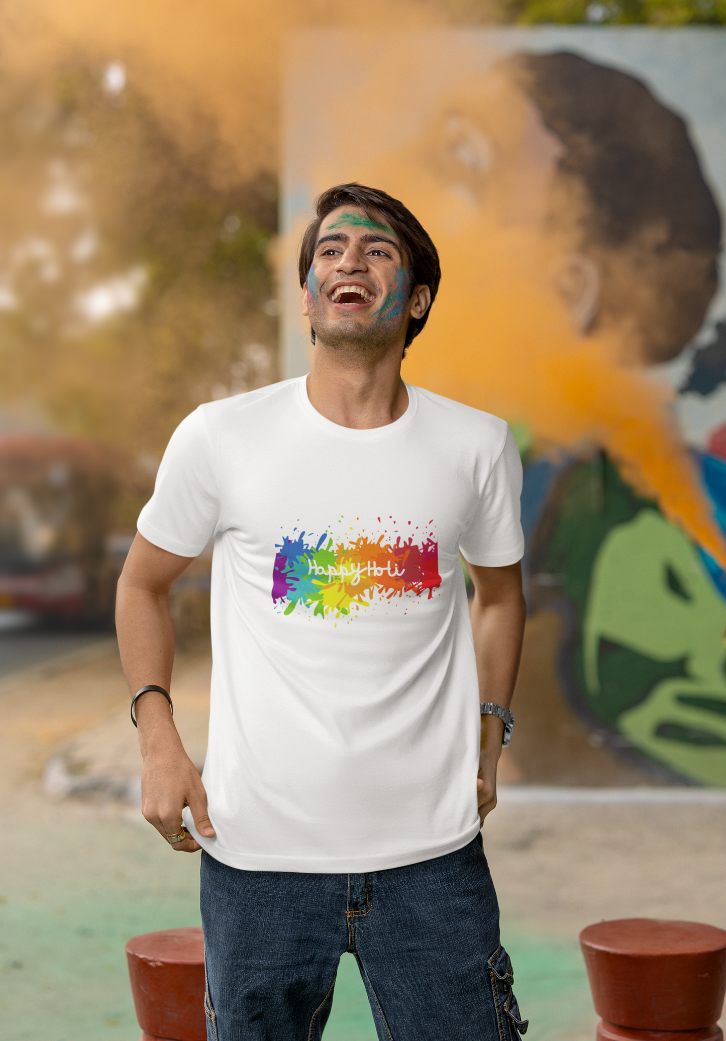 Happy Holi Color Splash Round Neck T-Shirt for Men