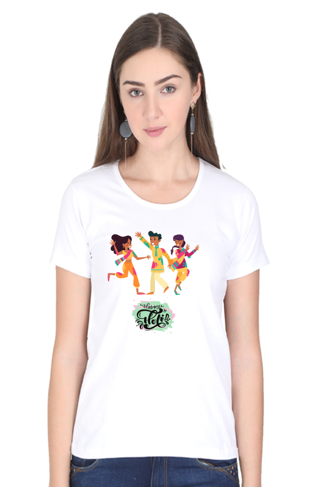Holi With Friends Round Neck T-Shirt for Women