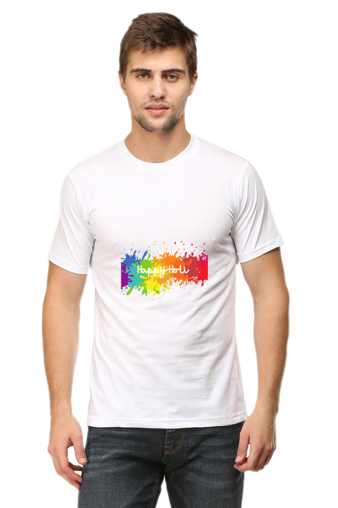 Happy Holi Color Splash Round Neck T-Shirt for Men