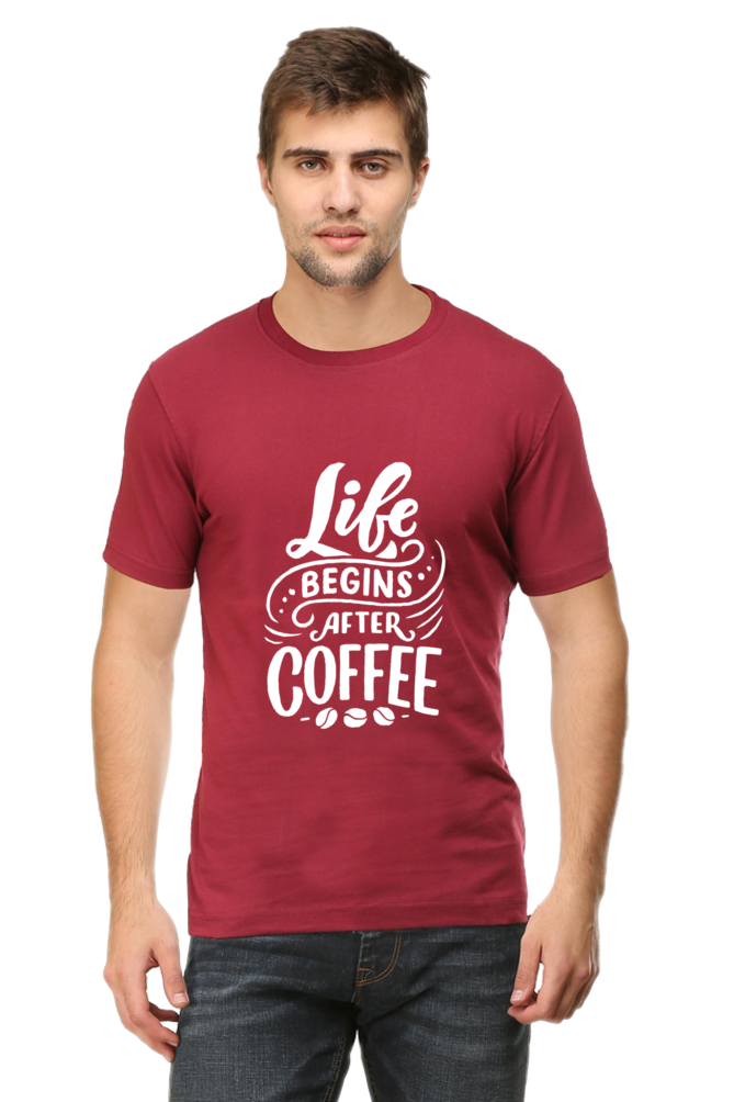 Life Begins After Coffee Round Neck T-Shirt