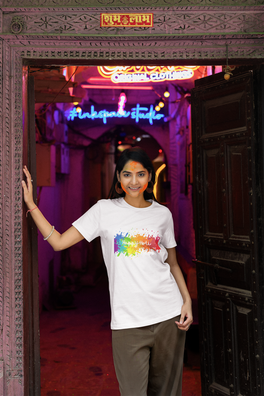 Happy Holi Color Splash Round Neck T-Shirt for Women
