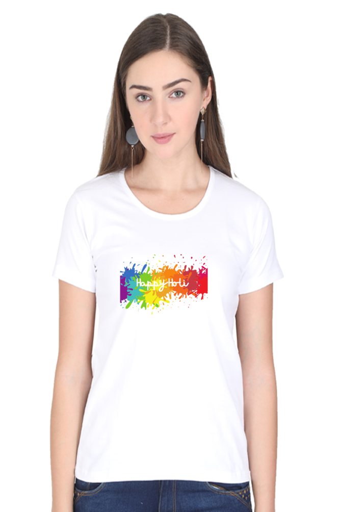 Happy Holi Color Splash Round Neck T-Shirt for Women