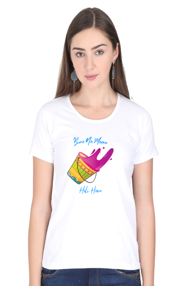 Holi Bucket Splash Round Neck T-Shirt for Women